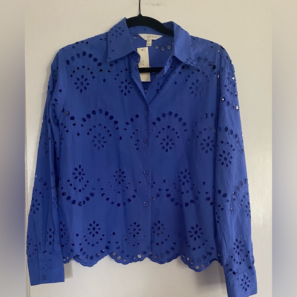 Blue Eyelet Button-Front Women's Shirt